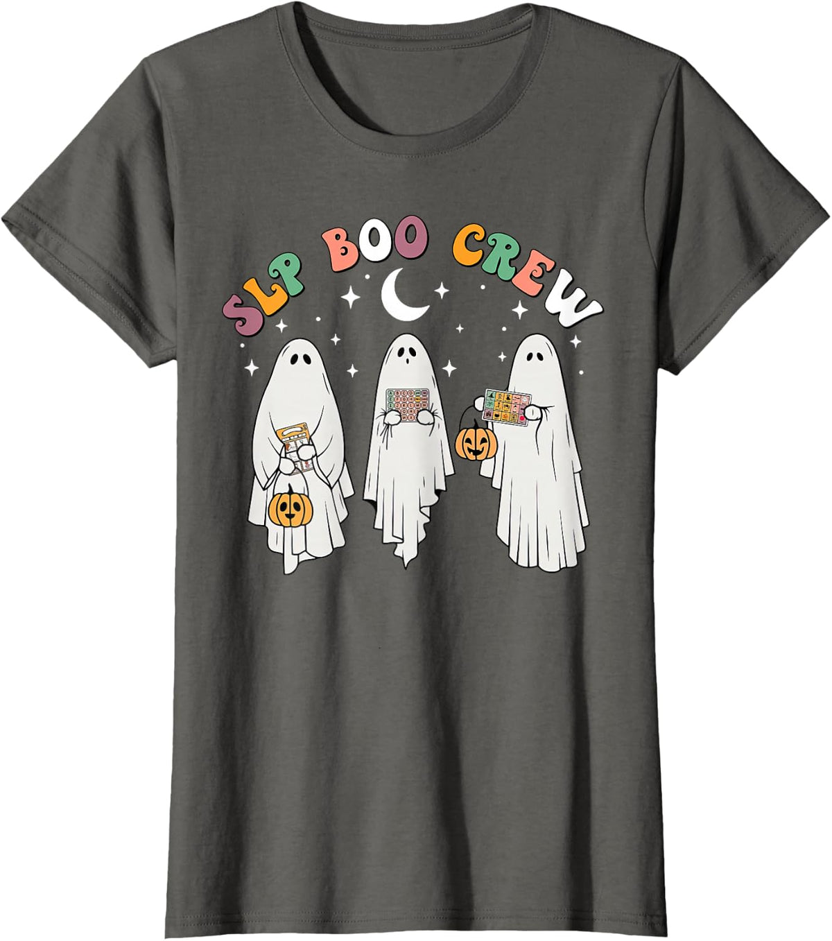 SLP Boo Crew Speech Therapy Ghost Spooky Halloween Costume T-Shirt - Asphalt Grey