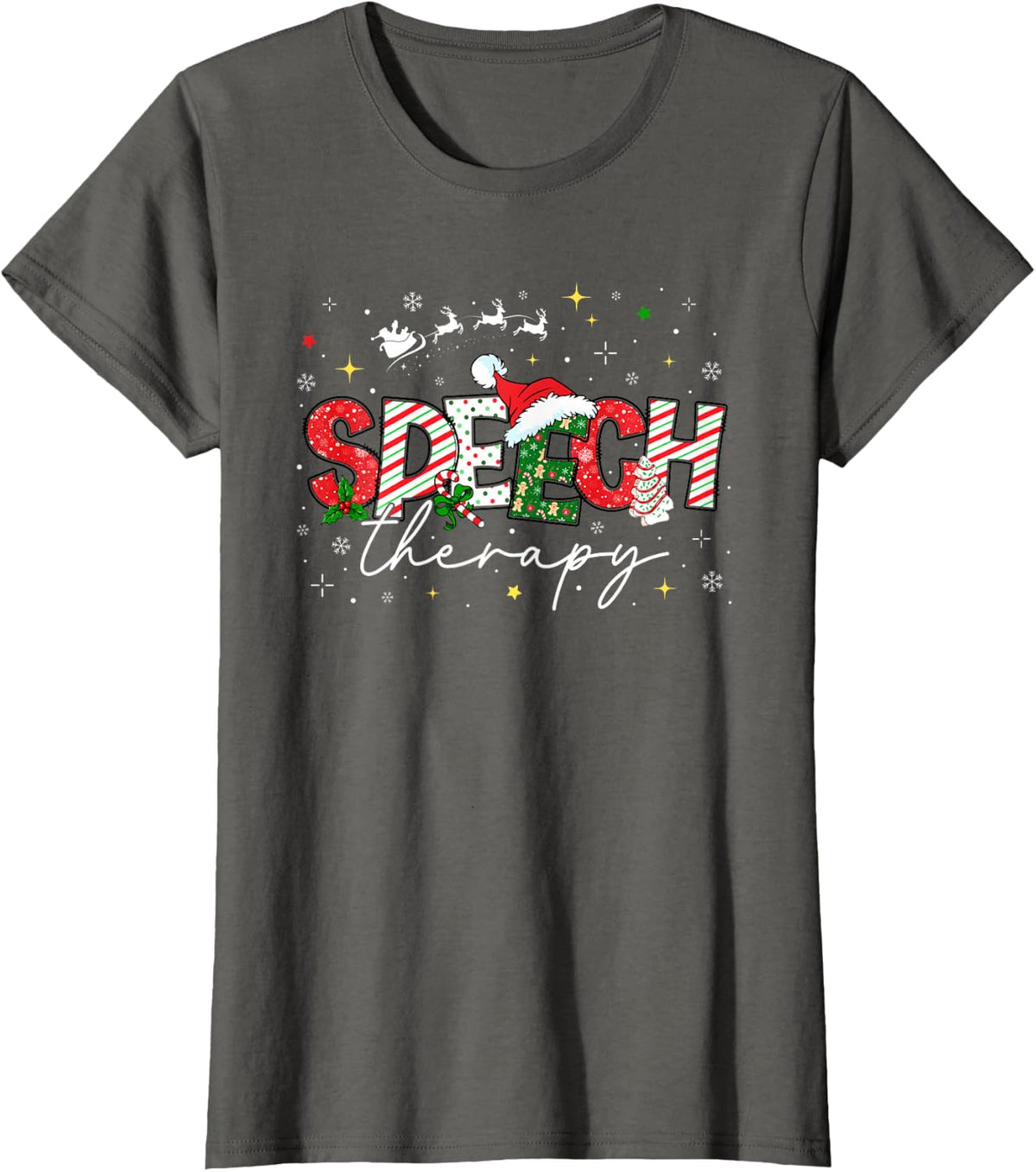 Speech Therapy Christmas Vintage Speech Language Pathologist T-Shirt - Asphalt Grey