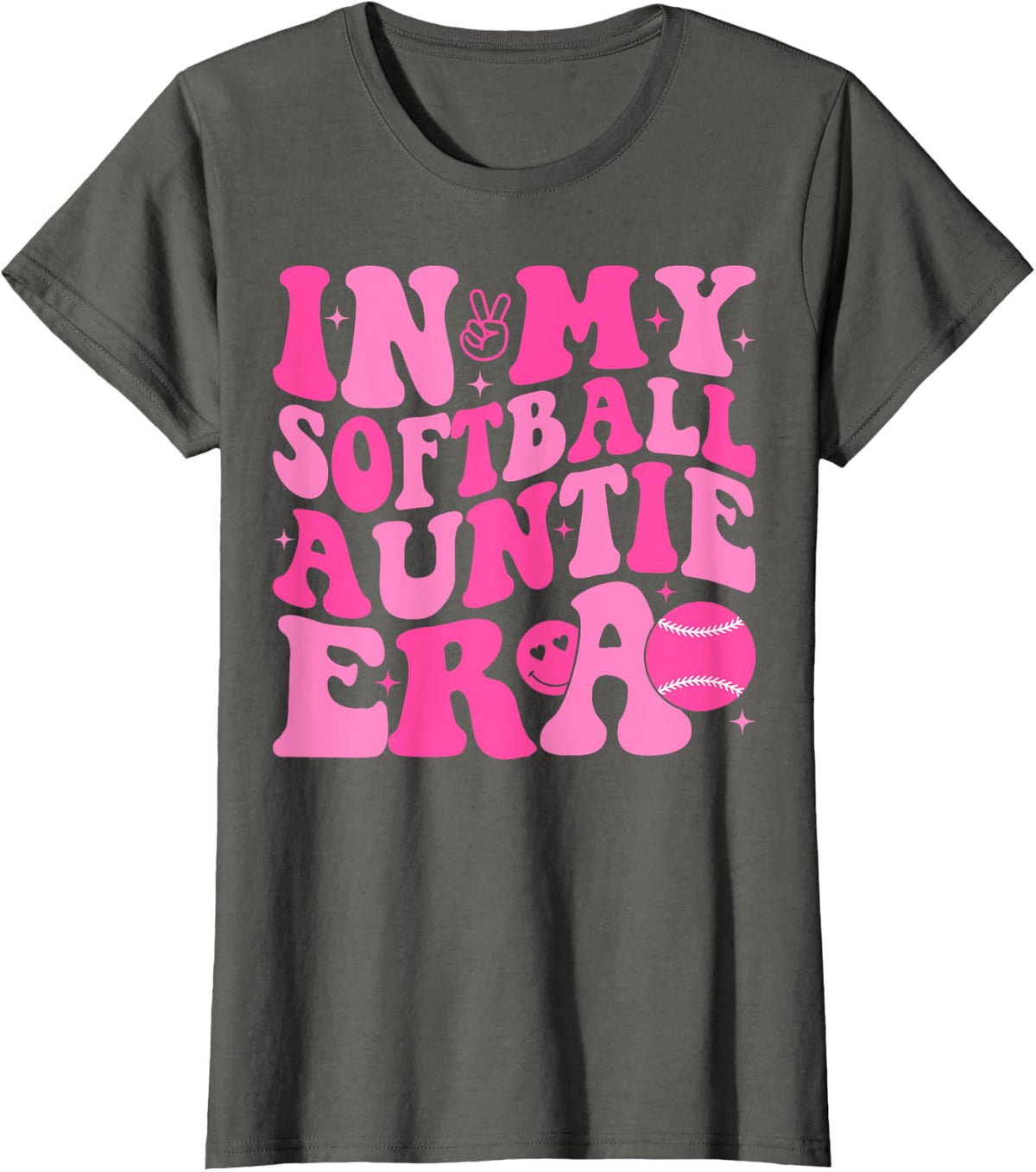 In My Softball Auntie Era Groovy Softball Aunt T-Shirt - Asphalt Grey