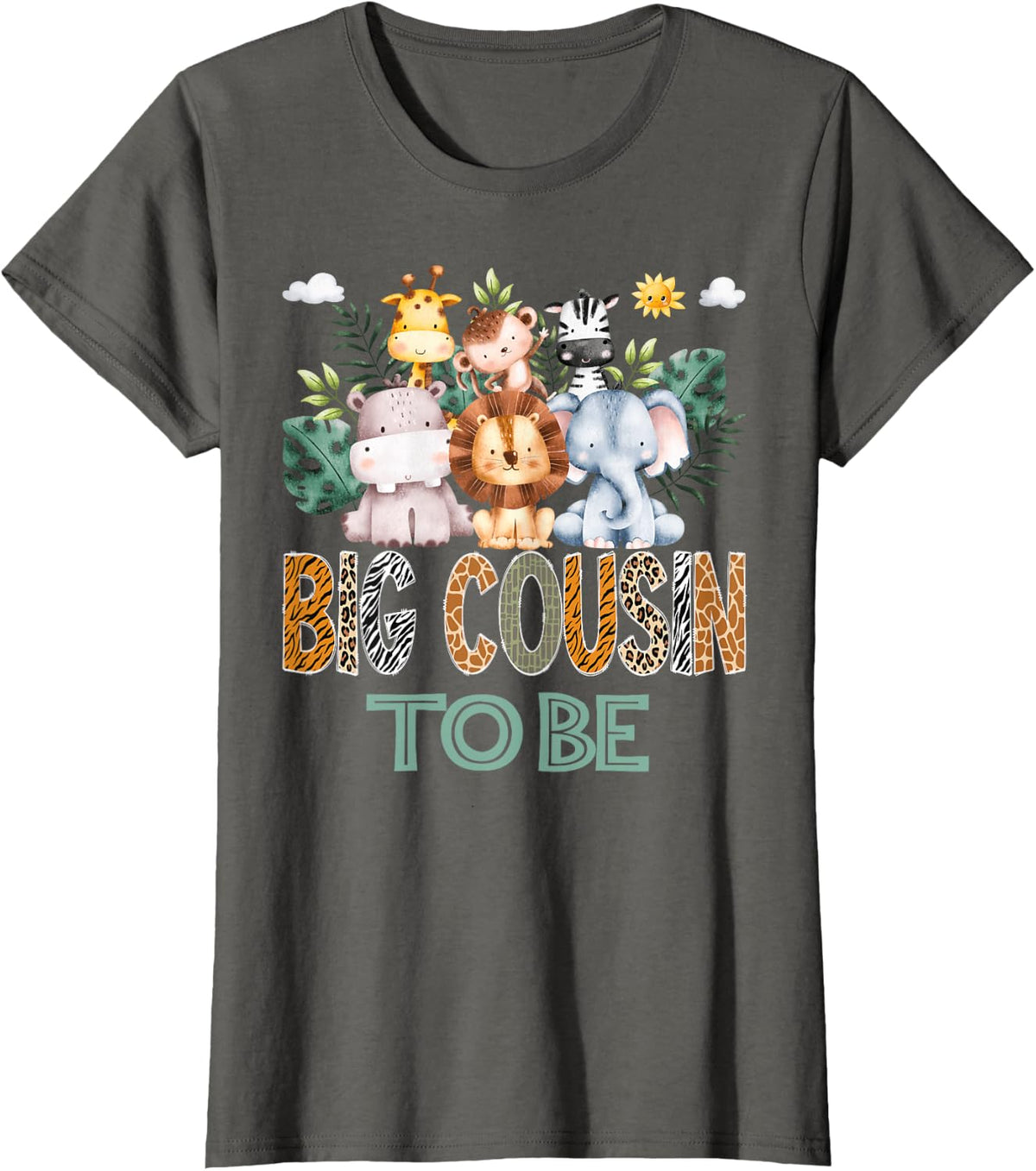 Soon To Be Big Cousin Jungle Animal Safari Gender Reveal T-Shirt - Asphalt Grey