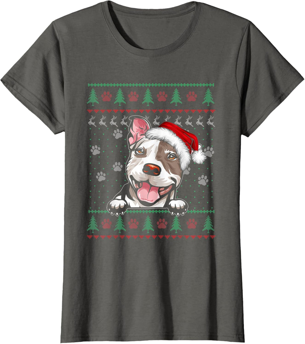 Pitbull Christmas Ugly Sweater Funny Pit Bull Lover Xmas T-Shirt - Asphalt Grey