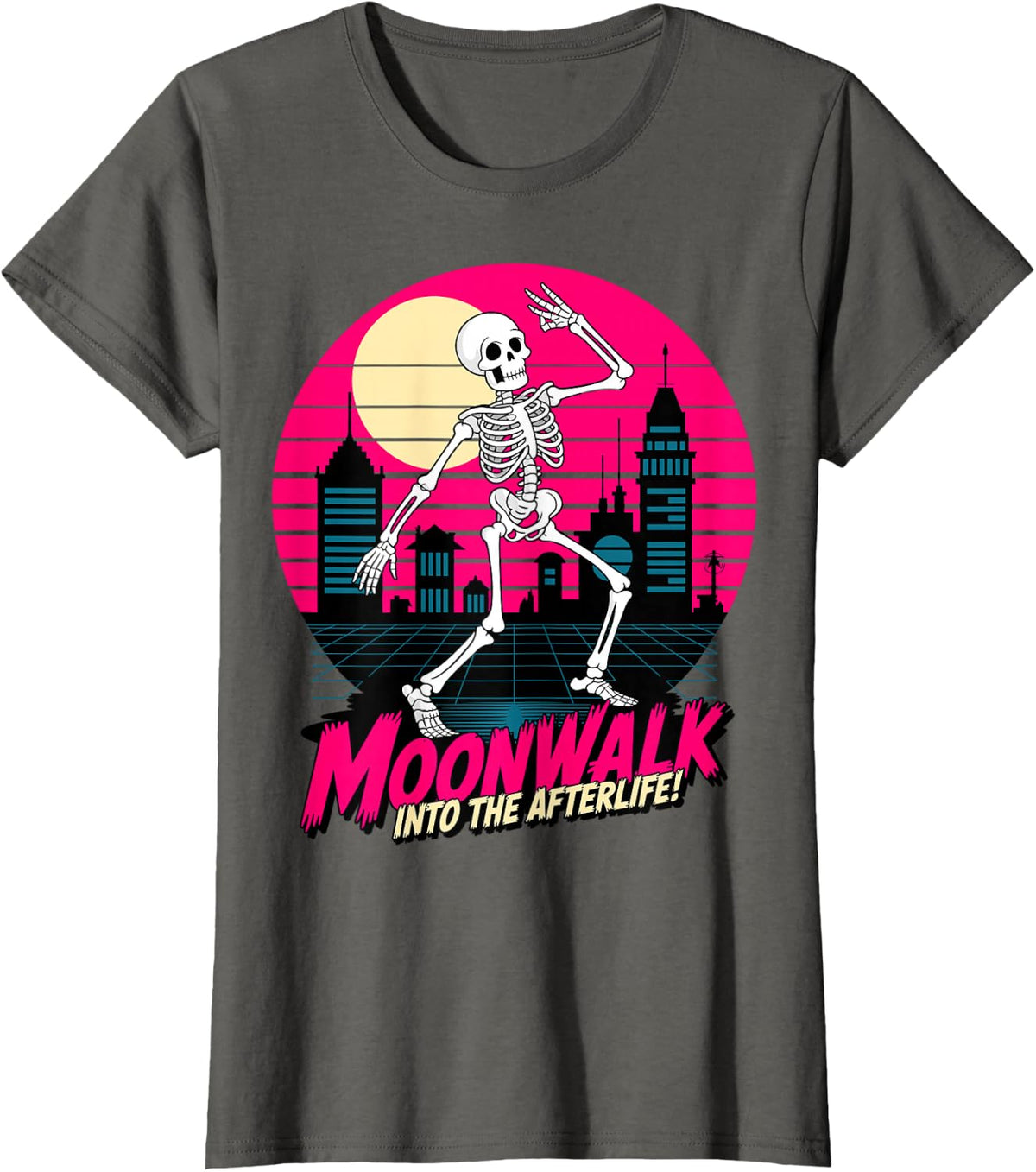Moonwalk Skeleton Retro 80s Vaporwave Design T-Shirt - Asphalt Grey