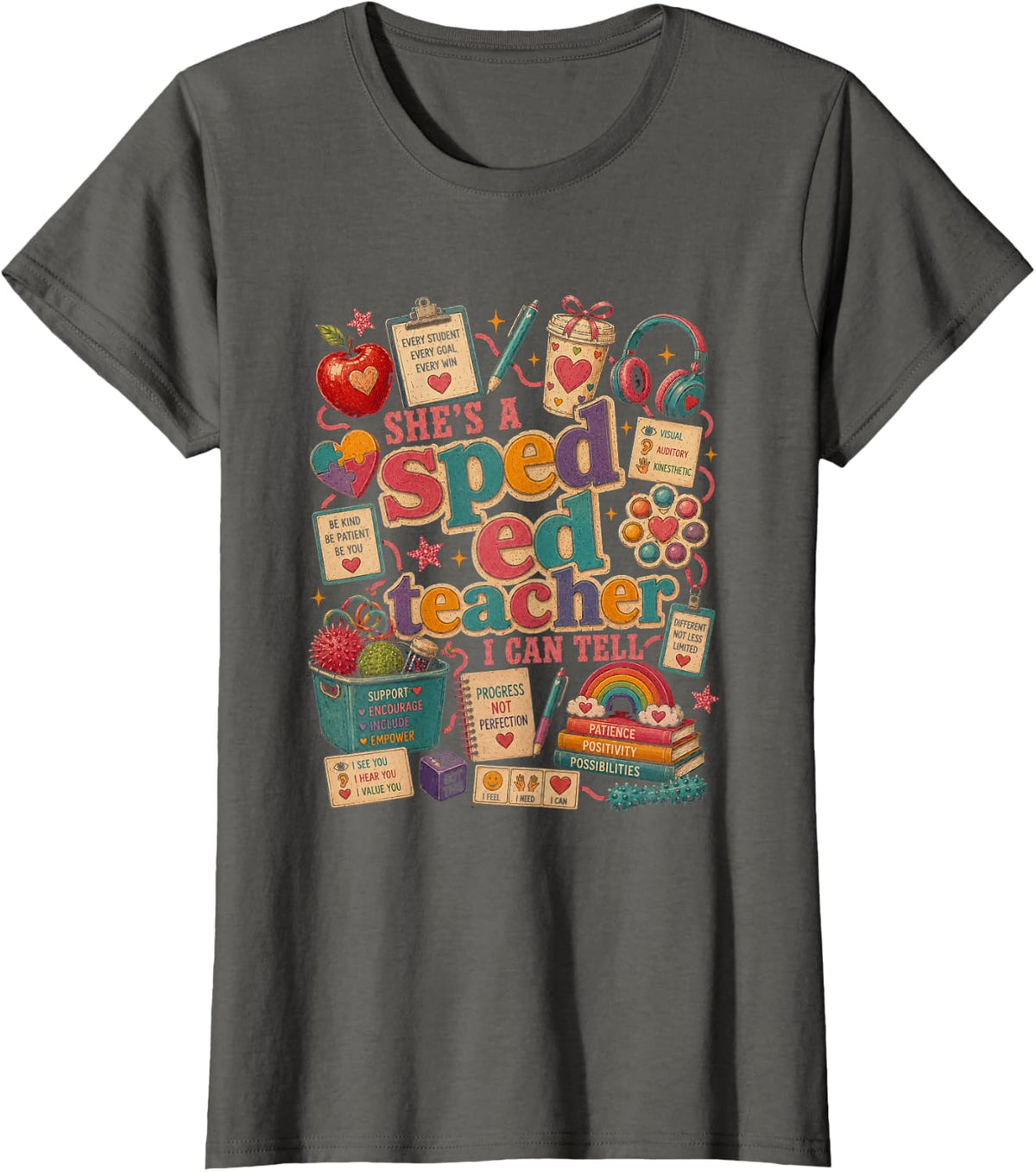 Sped Ed Teacher She's A Teacher I Can Tell Retro T-Shirt - Asphalt Grey