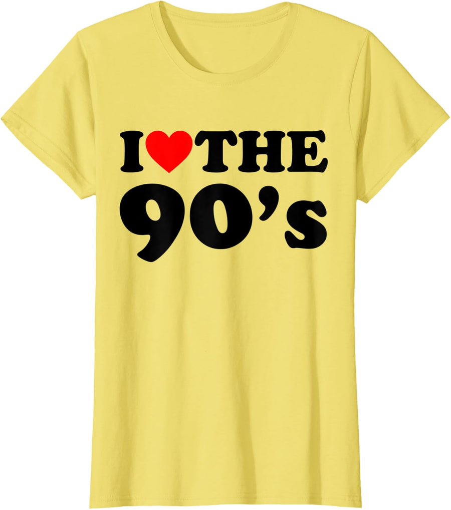 I Love The 90s Funny Heart Retro Vintage 90s Costume Music T-Shirt - Lemon Yellow