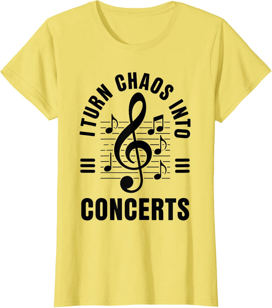I Turn Chaos Into Concerts Funny School Music Teacher T-Shirt - Lemon Yellow