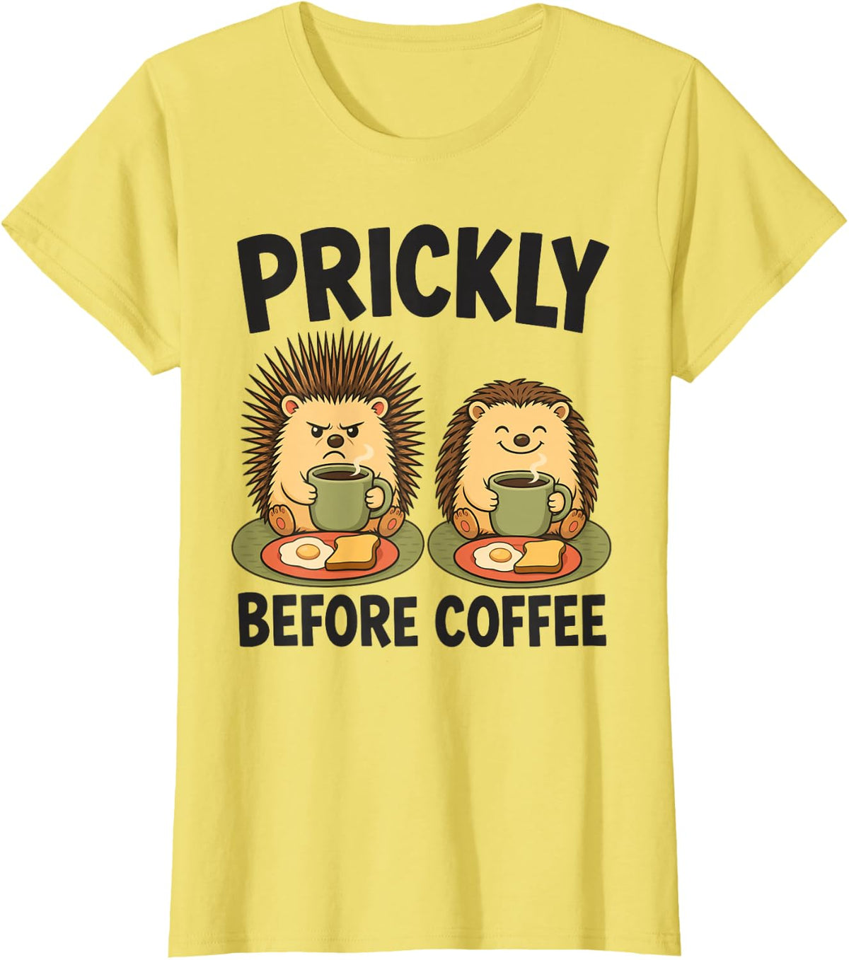 Prickly Before Coffee Hedgehog Breakfast T-Shirt - Lemon Yellow
