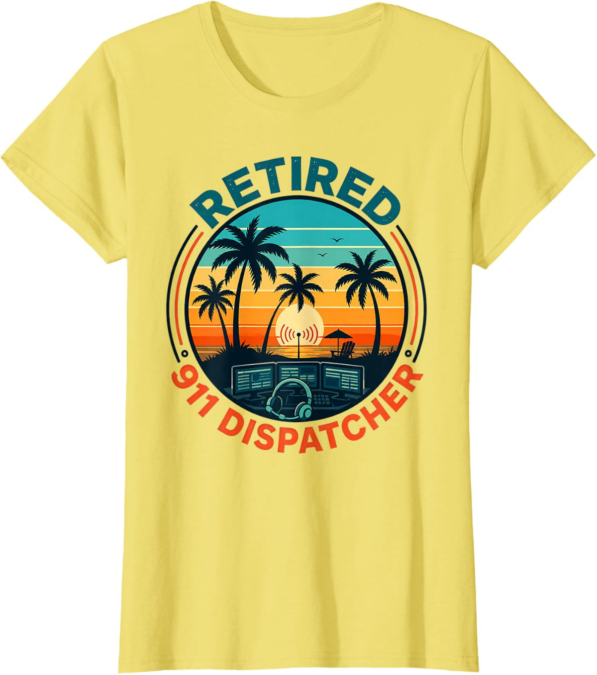 Retired 911 Dispatcher Retirement Sunset Design T-Shirt - Lemon Yellow
