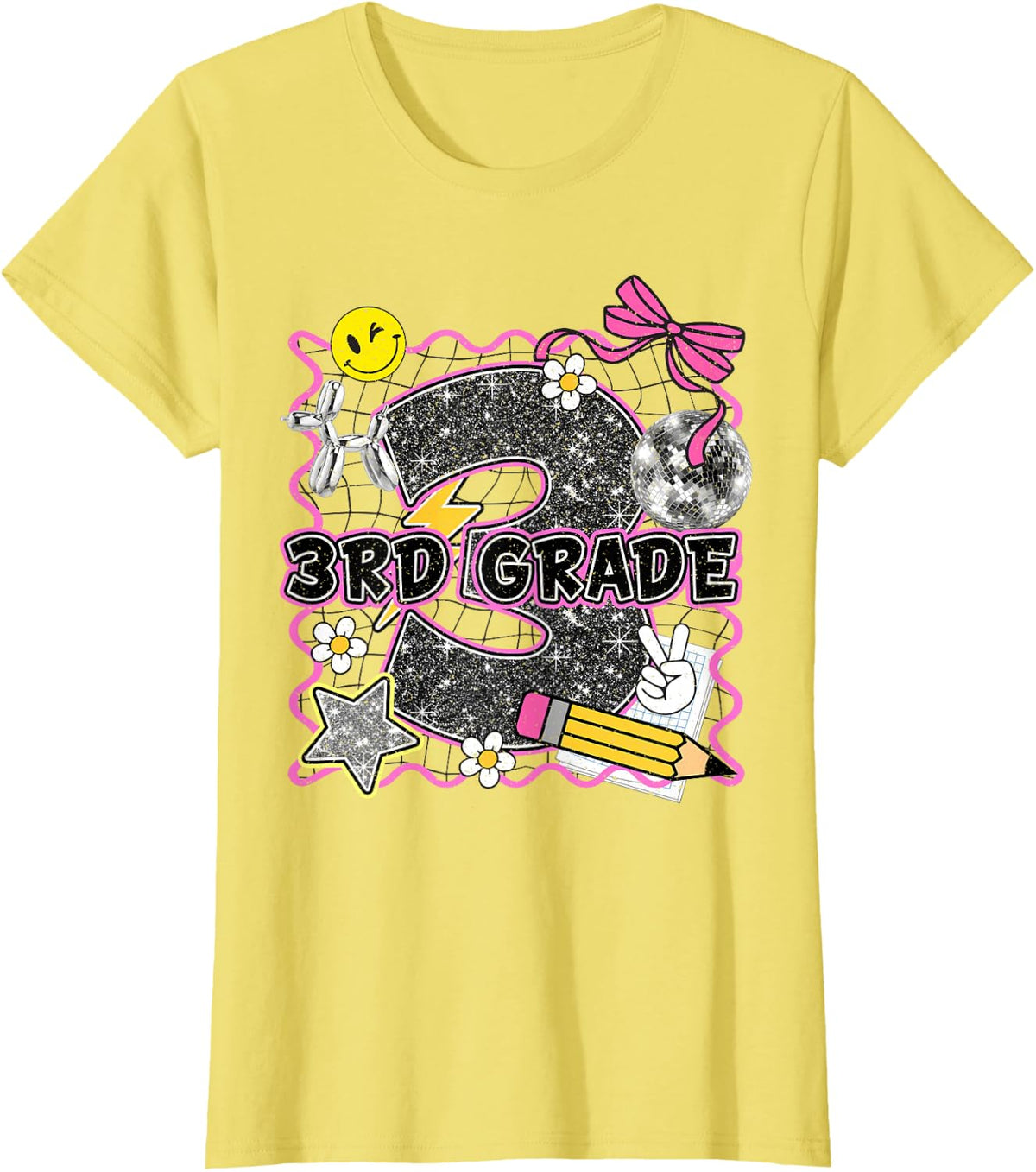 Cute 3rd Grade Bow Back to School Third Grade Teacher Girls T-Shirt - Lemon Yellow