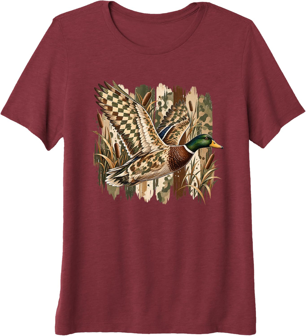 Mallard Duck Hunting Camo Waterfowl Boys Men Camouflage Premium Tri-Blend T-Shirt - Burgundy