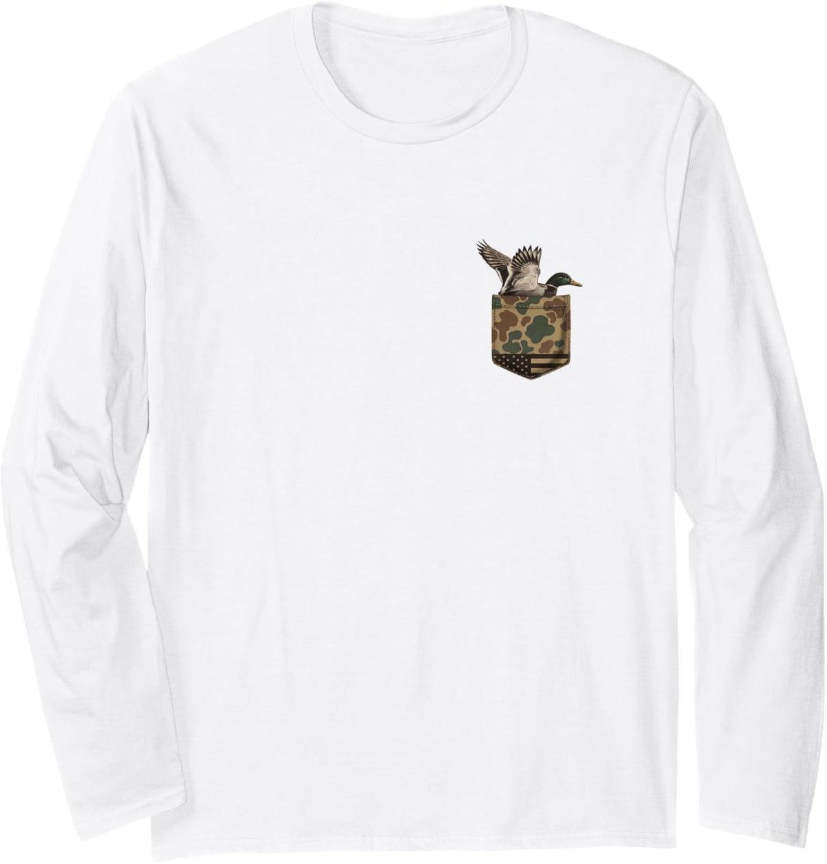 Vintage Duck Hunting Flag Camo Mallard Southern Waterfowl Long Sleeve T-Shirt - Adult Unisex White