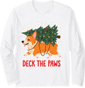 Deck The Paws Corgi Christmas Tree Holiday Dog Lover Long Sleeve T-Shirt - Adult Unisex White