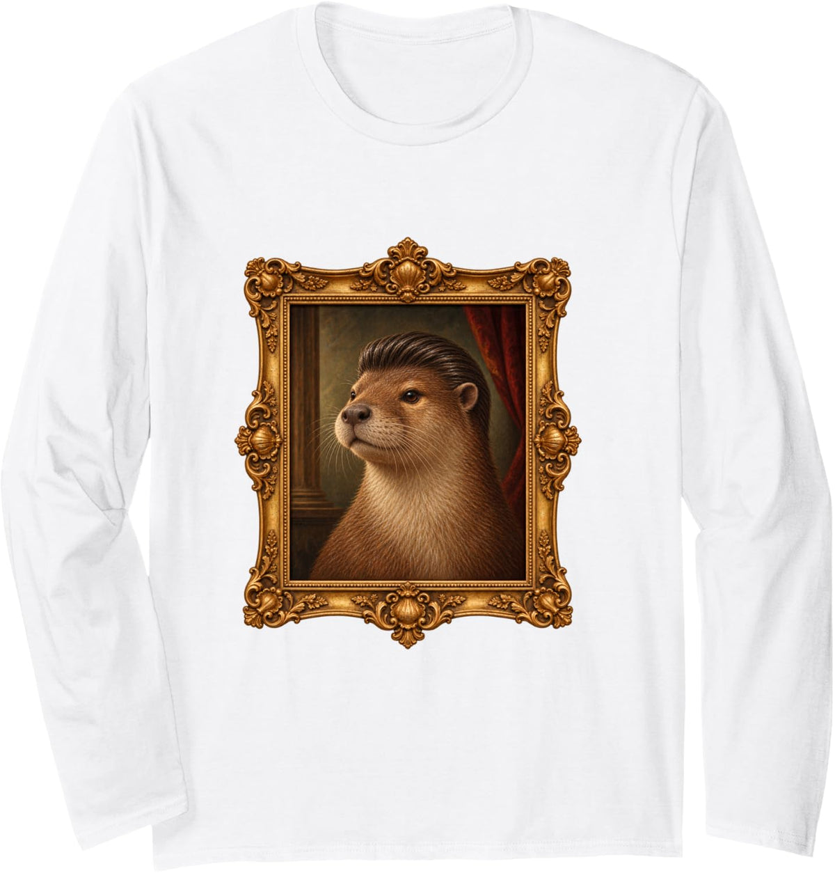 Otter Slick Back Hair Funny Animal Portrait Long Sleeve T-Shirt - Adult Unisex White