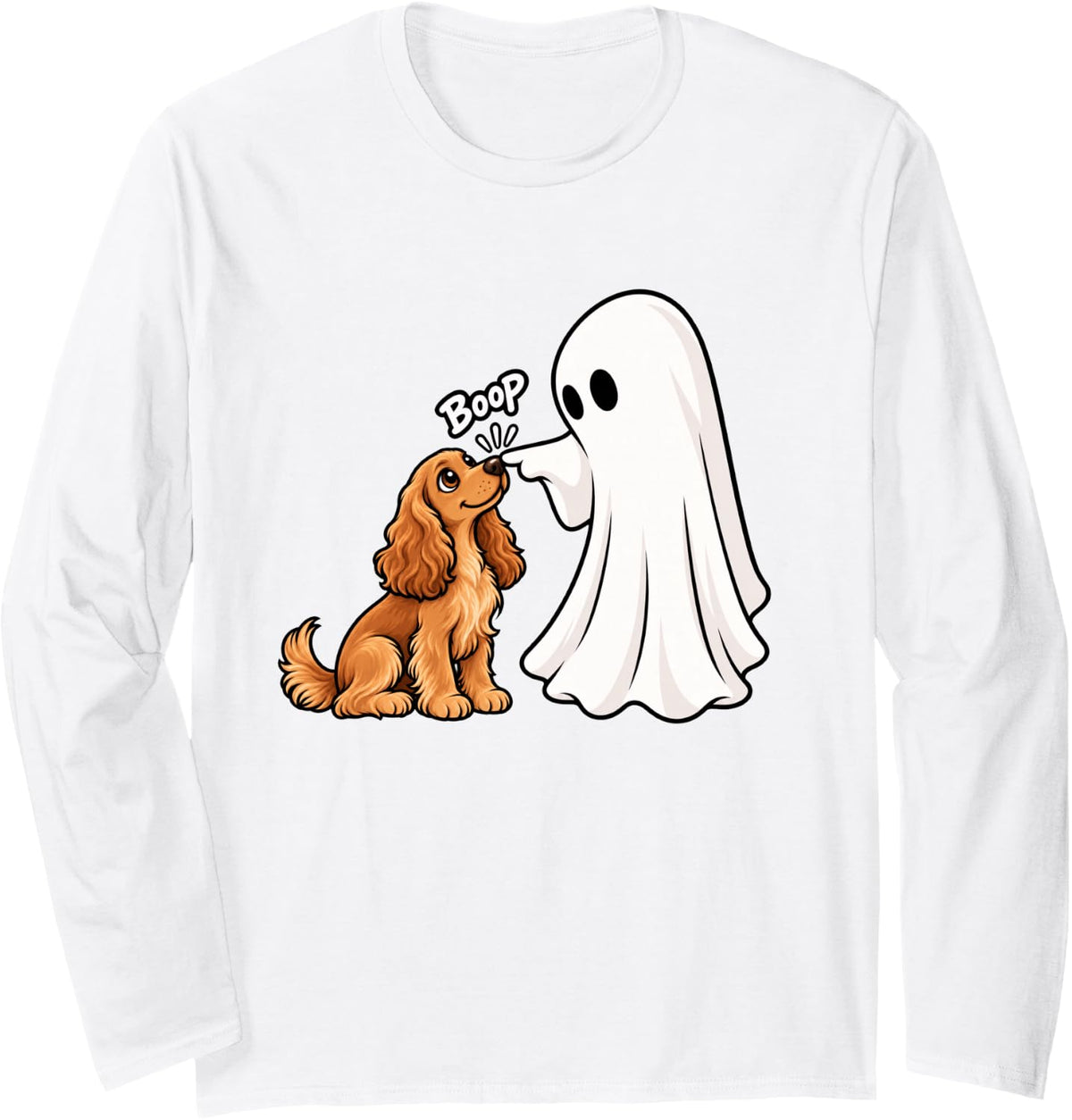 Funny Ghost English Cocker Spaniel Boop Halloween Dog Lover Long Sleeve T-Shirt - Adult Unisex White