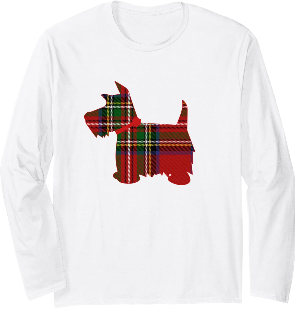Scottie Dog Royal Stewart Plaid Tartan Long Sleeve T-Shirt - Adult Unisex White