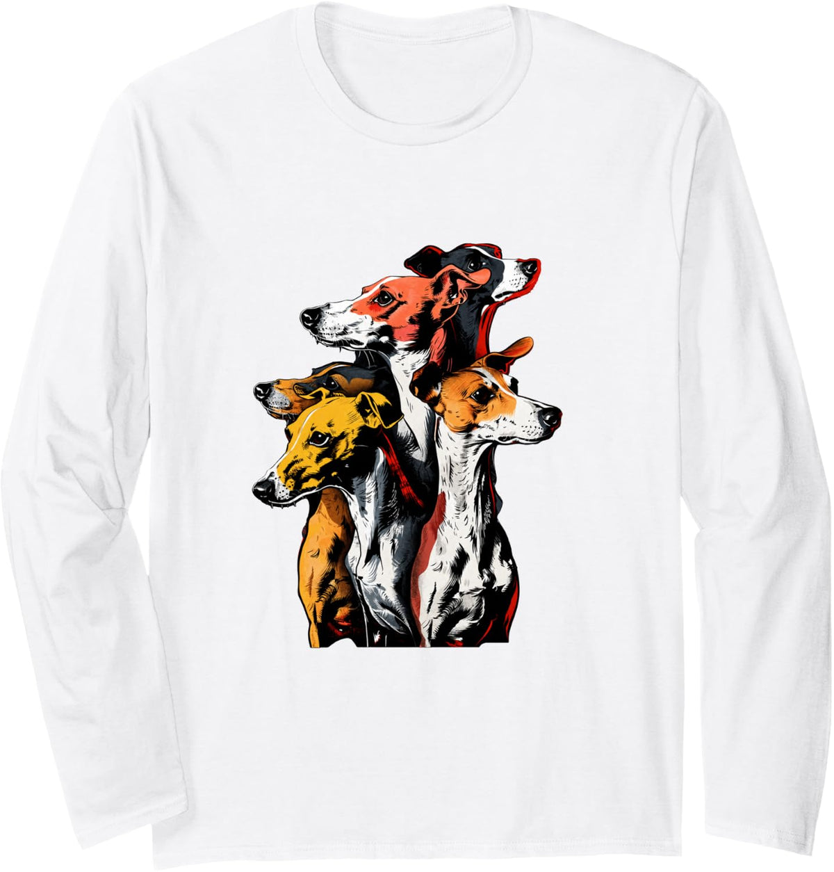 Italian Greyhound Dog Pack Vintage Retro Pop Art Long Sleeve T-Shirt - Adult Unisex White