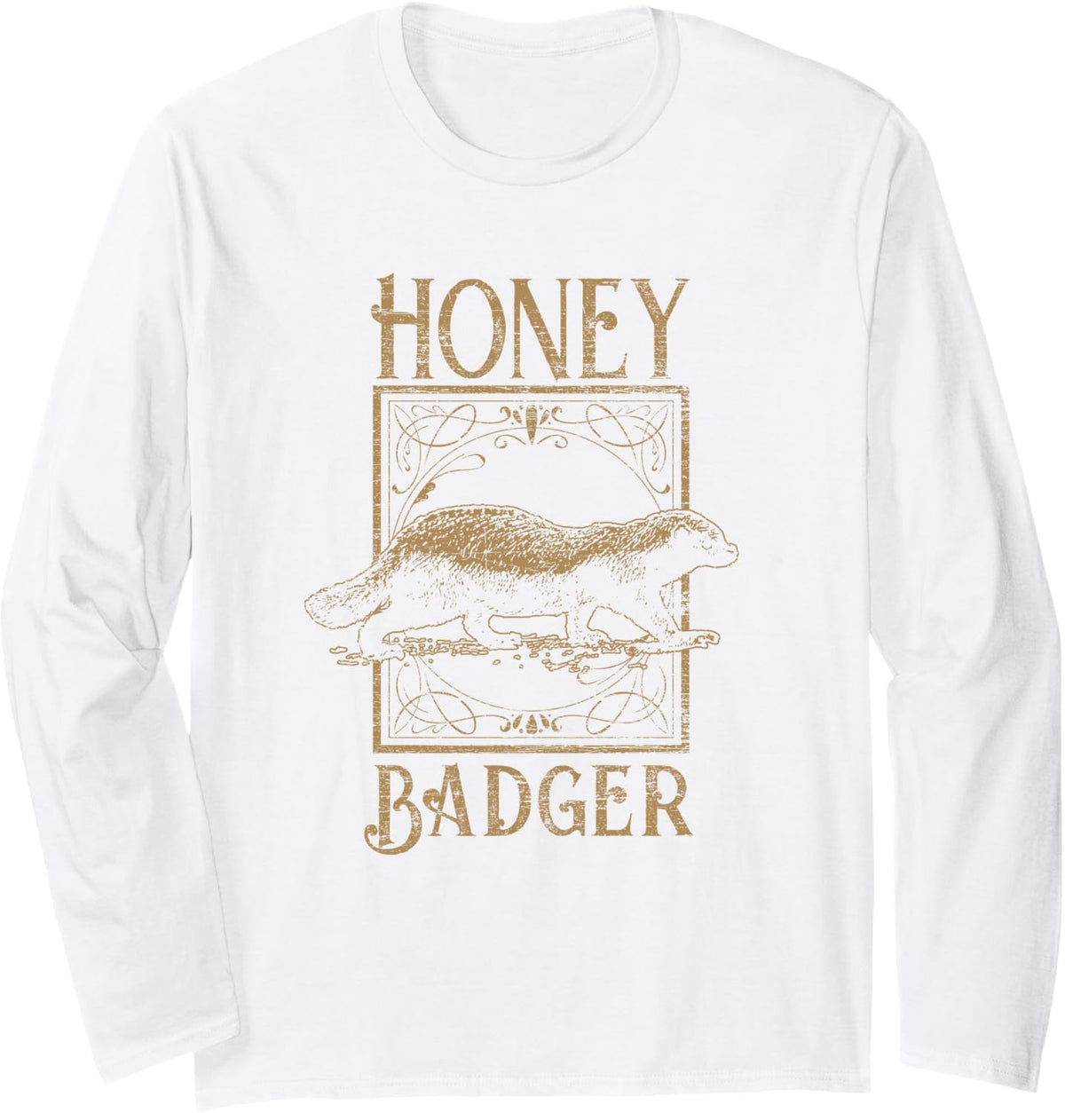 Vintage Honey Badger Long Sleeve T-Shirt - Adult Unisex White