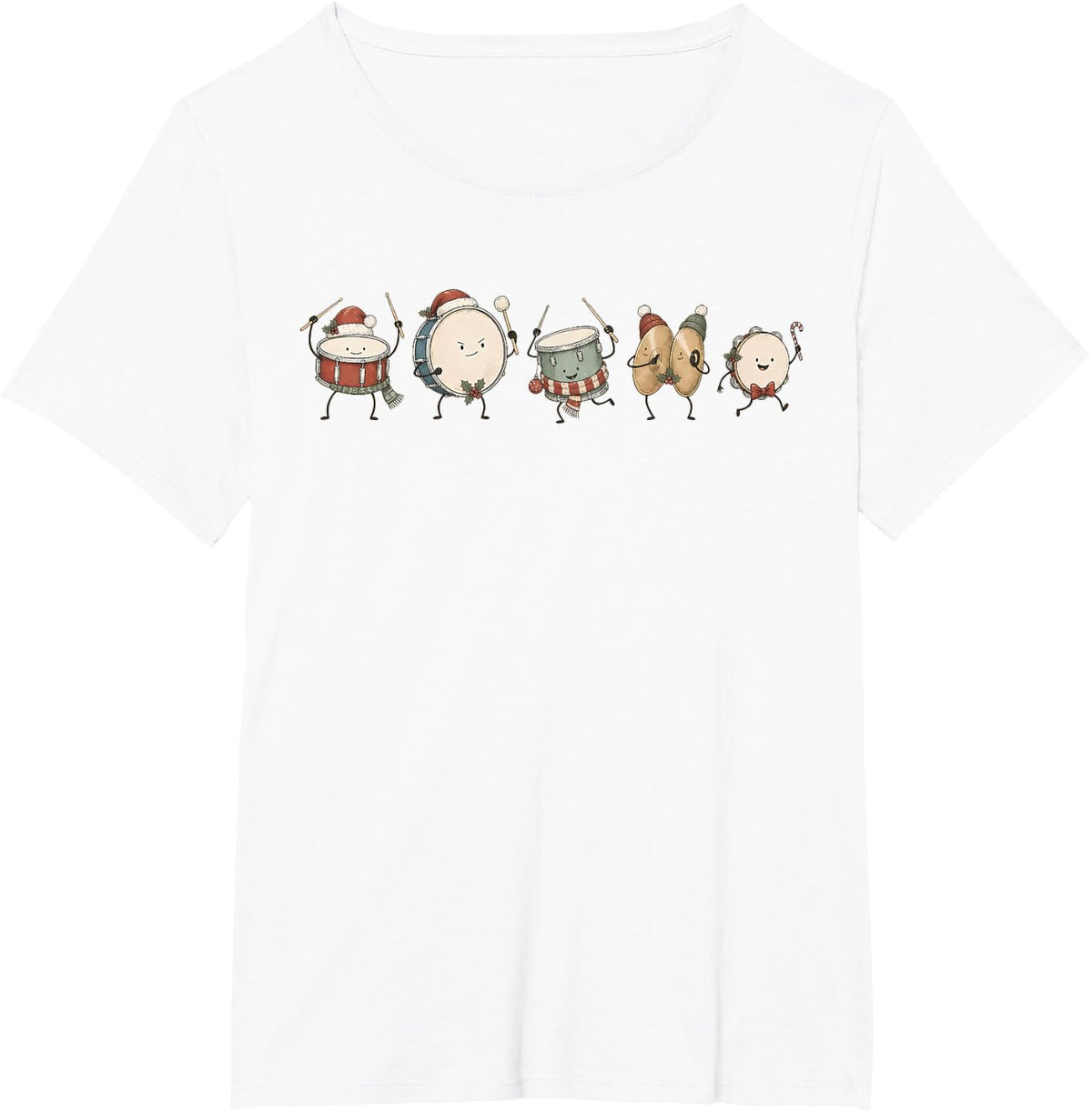 Christmas Drumline Cute Doodle Drummer Music Teacher Xmas T-Shirt - White