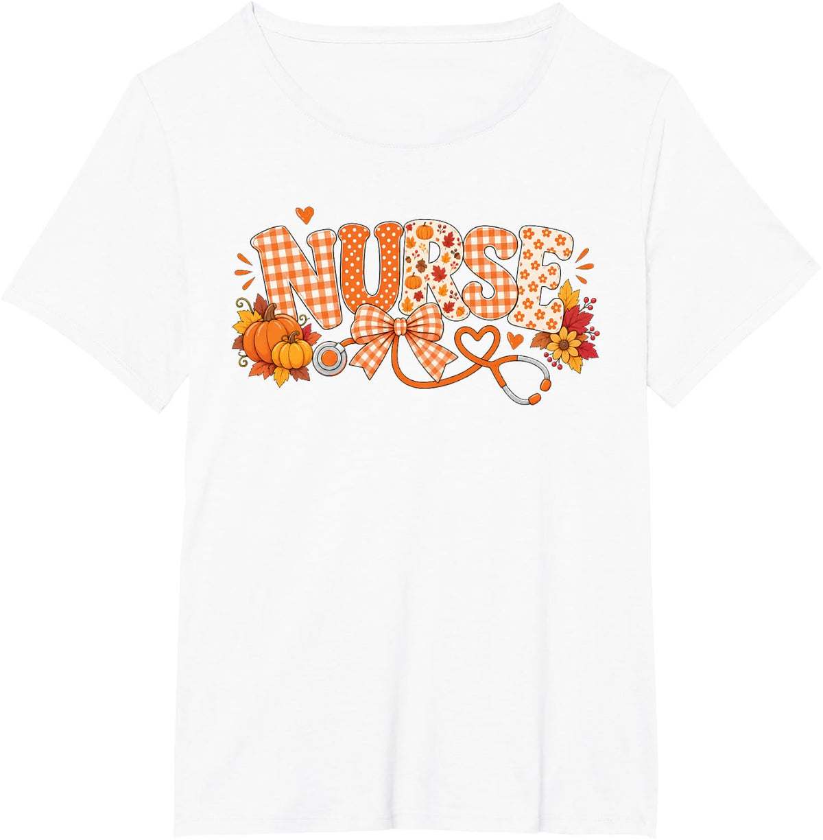 Thanksgiving Fall Nurse Life Stethoscope Pumpkin Nursing T-Shirt - White