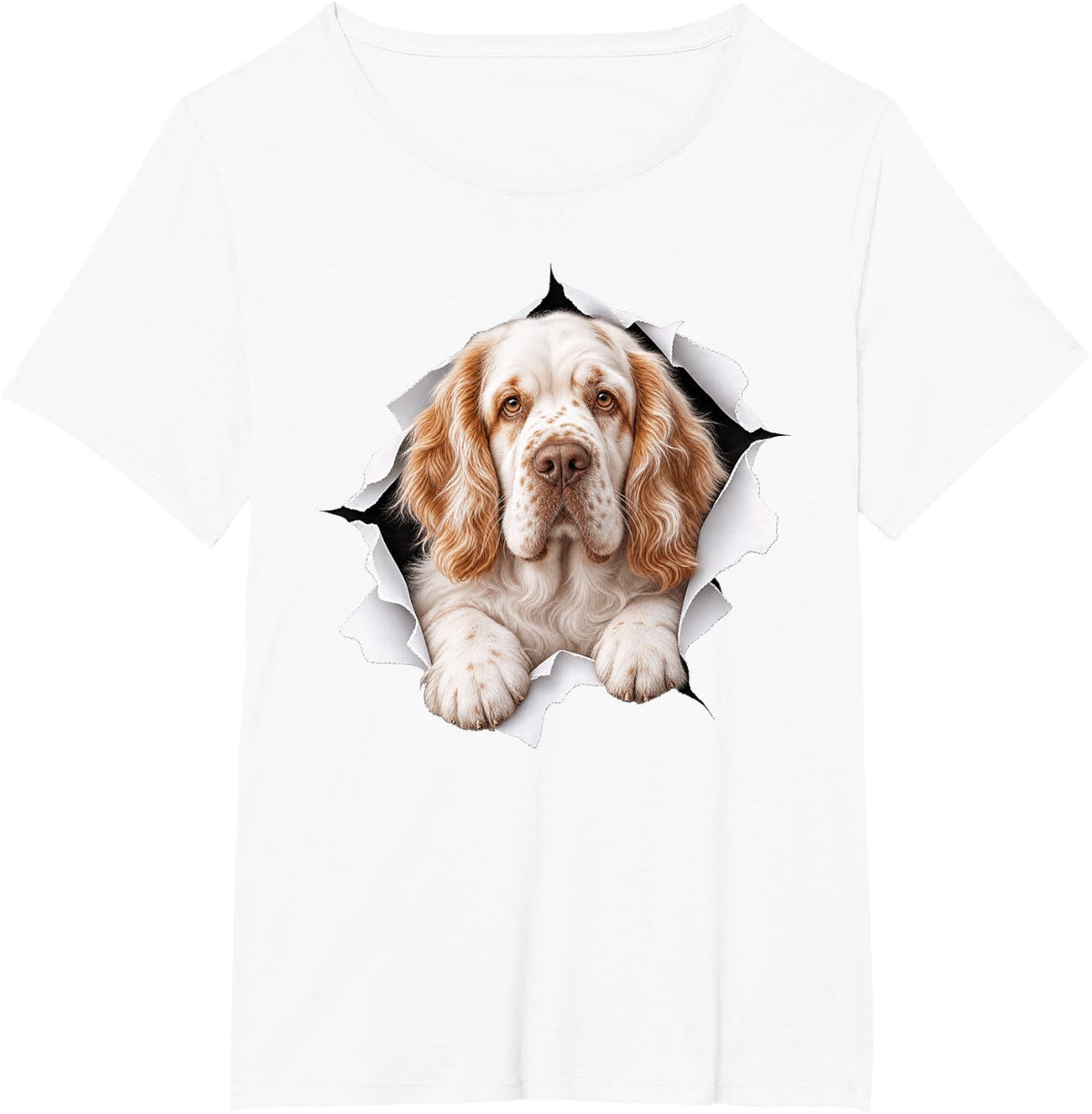 Funny Clumber Spaniel Peeking Cute Dog Lover Mom Dad T-Shirt - White