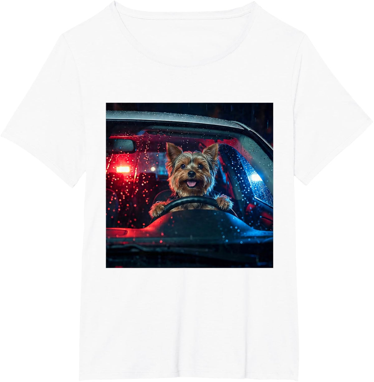 Yorkshire Terrier Driving Car Police Yorkie T-Shirt - White