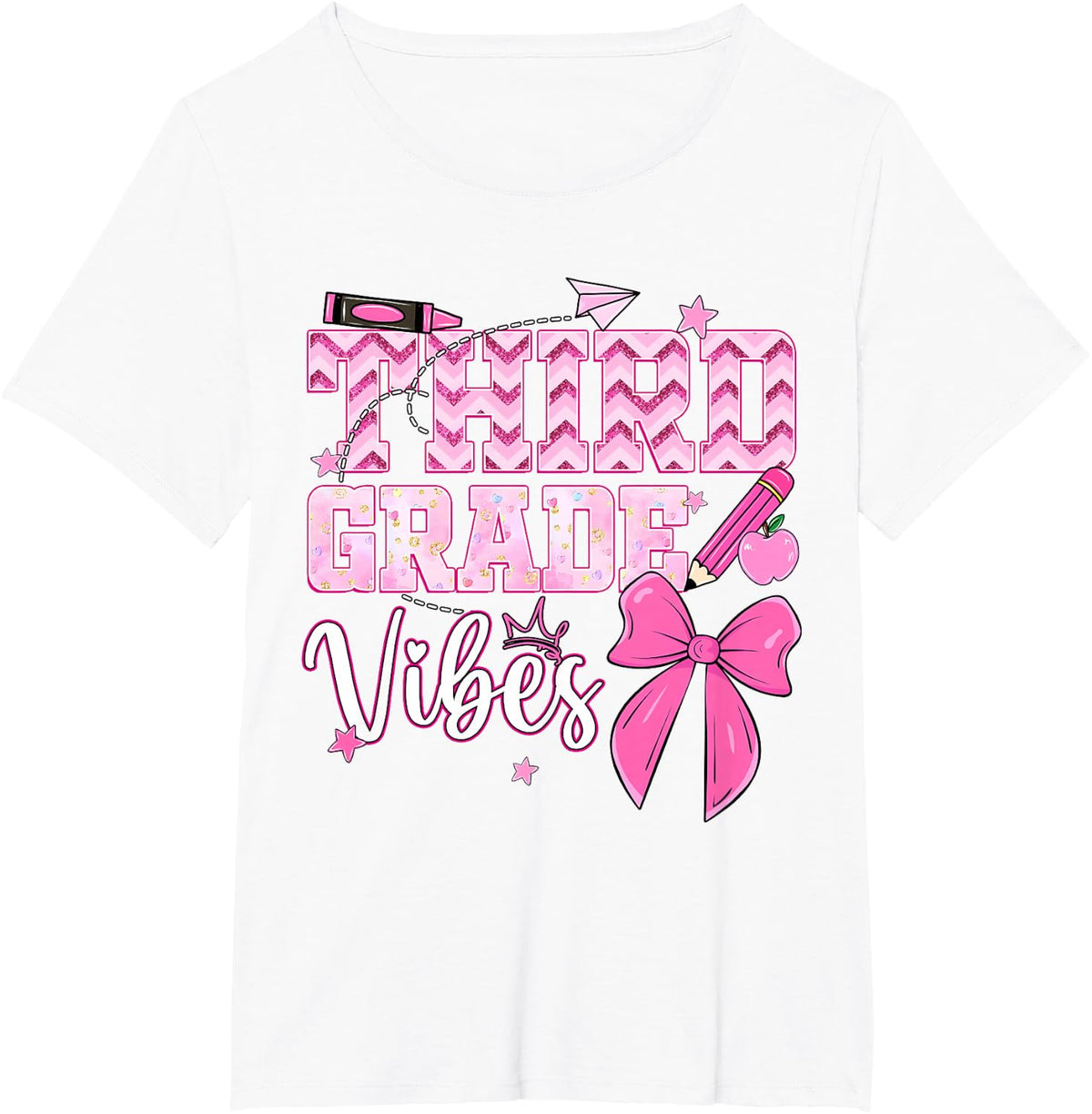 Preppy Back to School 3rd Grade Vibes Bow Girl Women T-Shirt - White