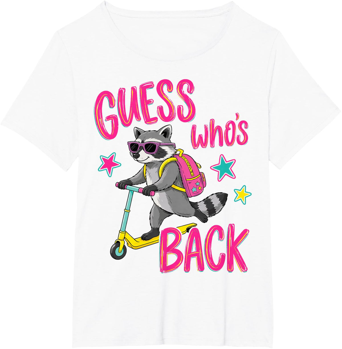 (2 Sided) Guess Who's Back Again Raccoon Back to School T-Shirt - White