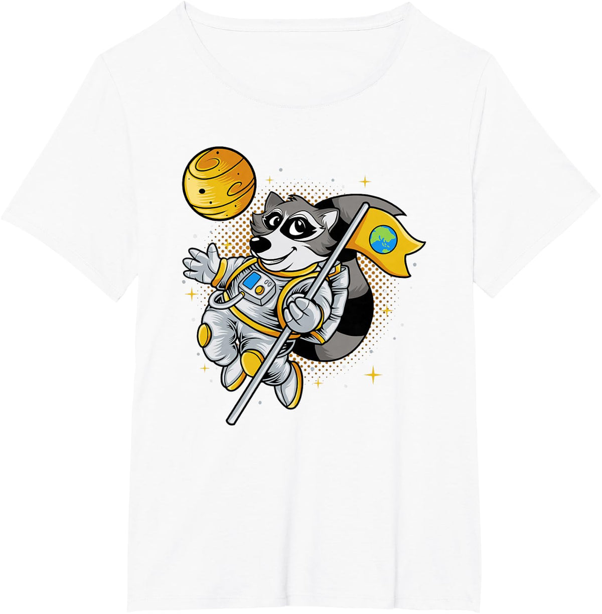 Cute Raccoon Astronaut in Space T-Shirt - White
