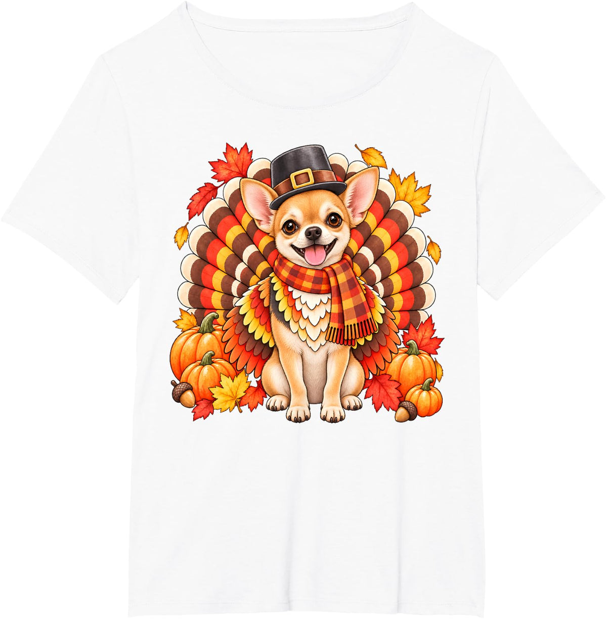 Funny Chihuahua Turkey Thanksgiving Dog Lover Fall Autumn T-Shirt - White