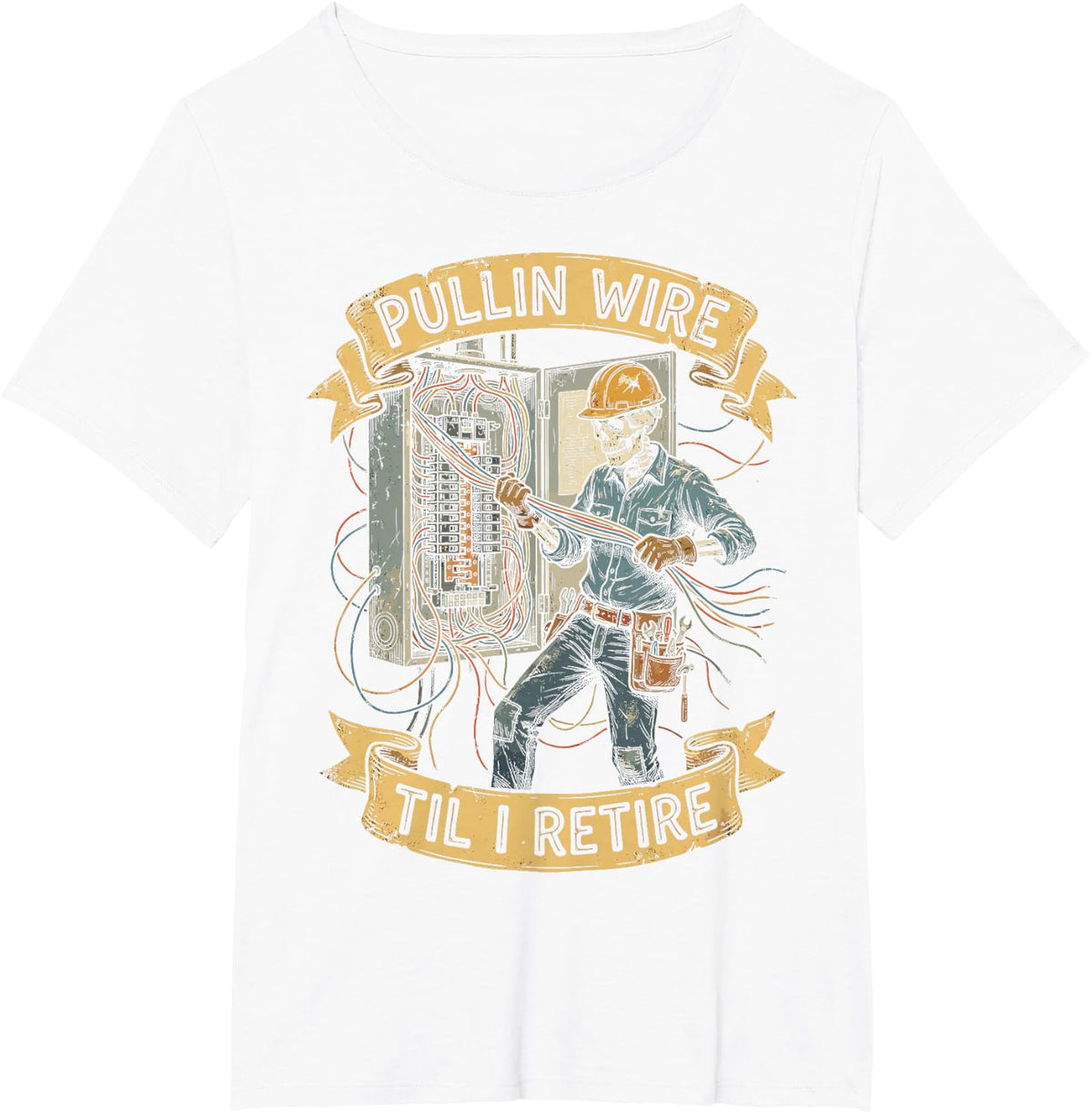Pullin Wire Til I Retire Electrician Electrical Retirement T-Shirt - White