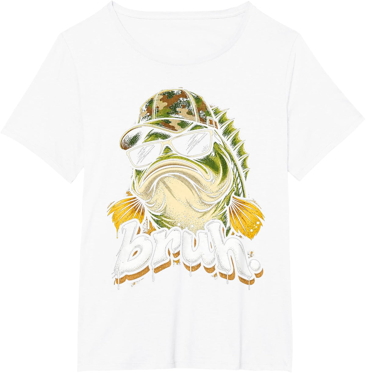 Bruh Bass Fishing Camo Funny Fish Boys Kids Youth T-Shirt - White