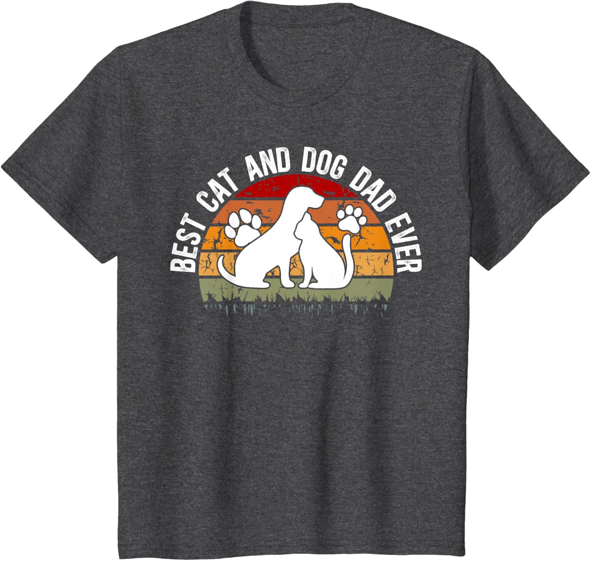 Best Cat and Dog Dad Ever Dog and Cat Owner Dog and Cat Dad T-Shirt - Dark Heather Grey