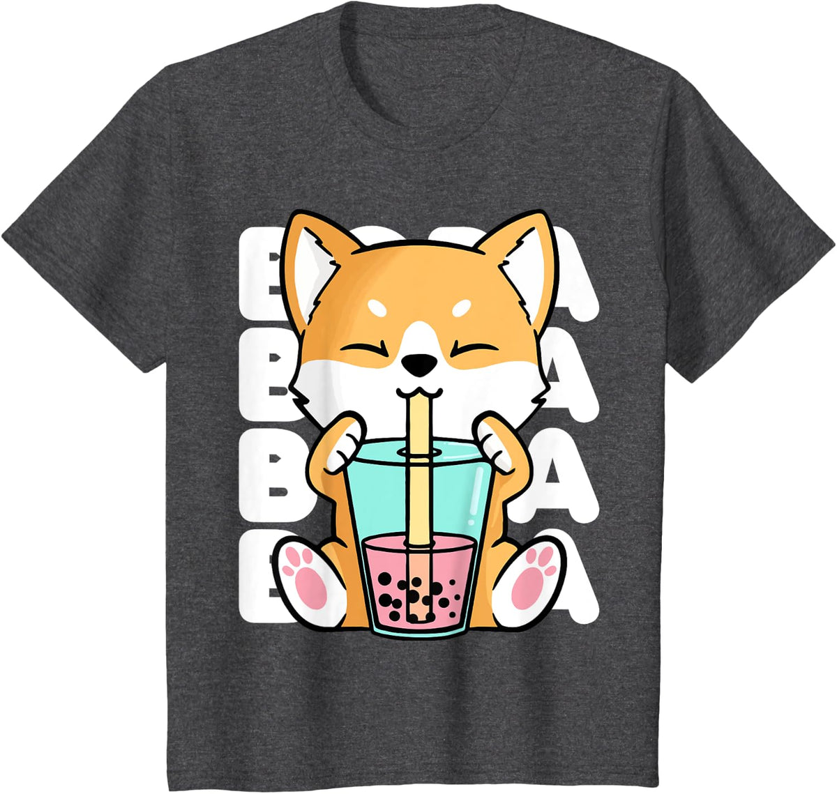 Kawaii Shiba Inu Dog Bubble Tea Boba Anime Neko Japan T-Shirt for Men Women Girls Kids - Dark Heather Grey