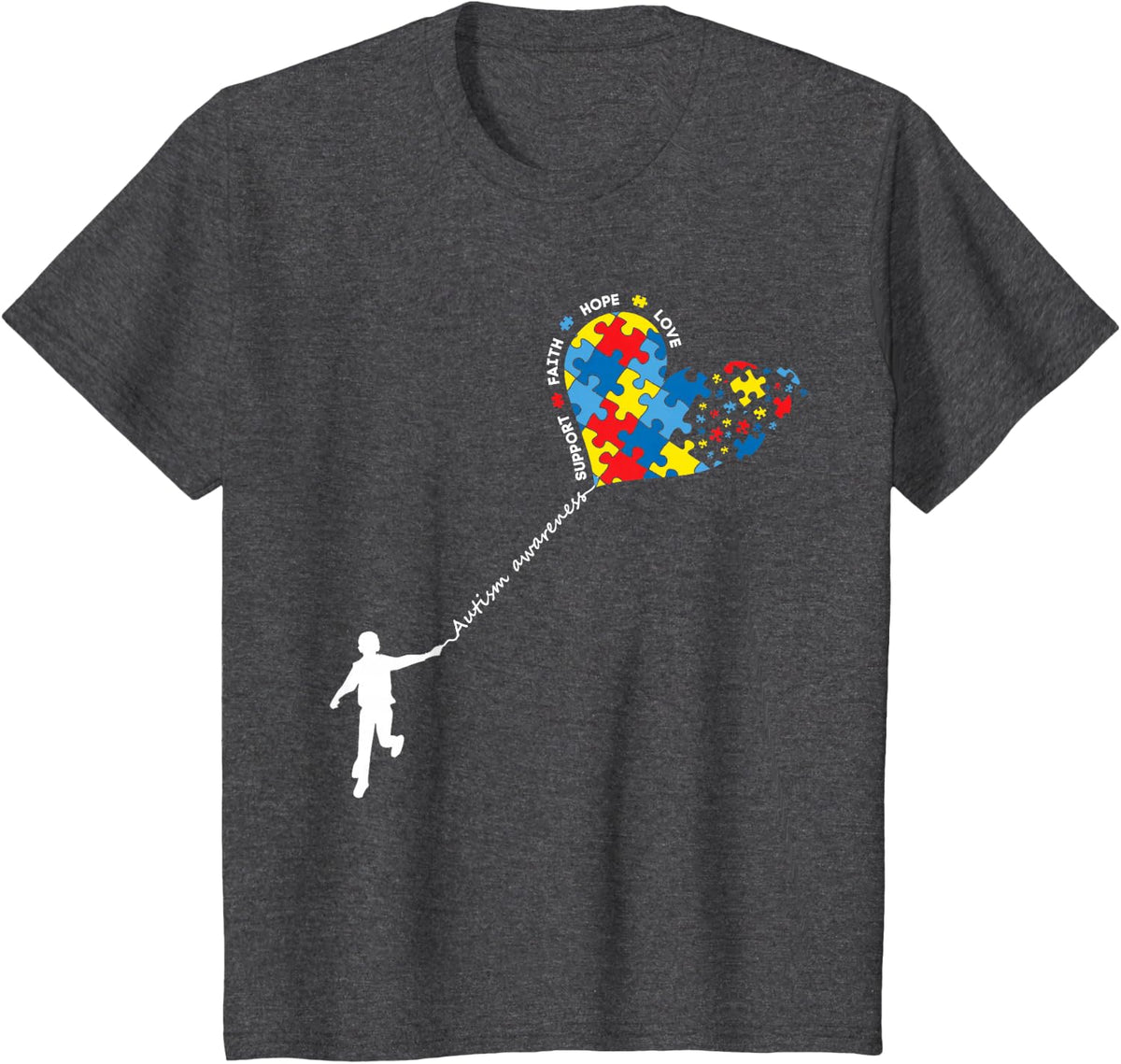 Autism Awareness Puzzle Heart Balloon Love Hope Support T-Shirt - Dark Heather Grey