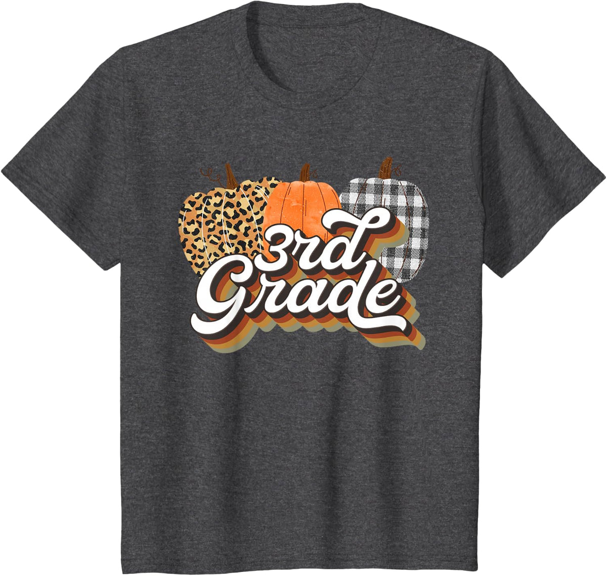 Fall Teacher shirt 3rd Grade Teacher retro Halloween Pumpkin T-Shirt - Dark Heather Grey