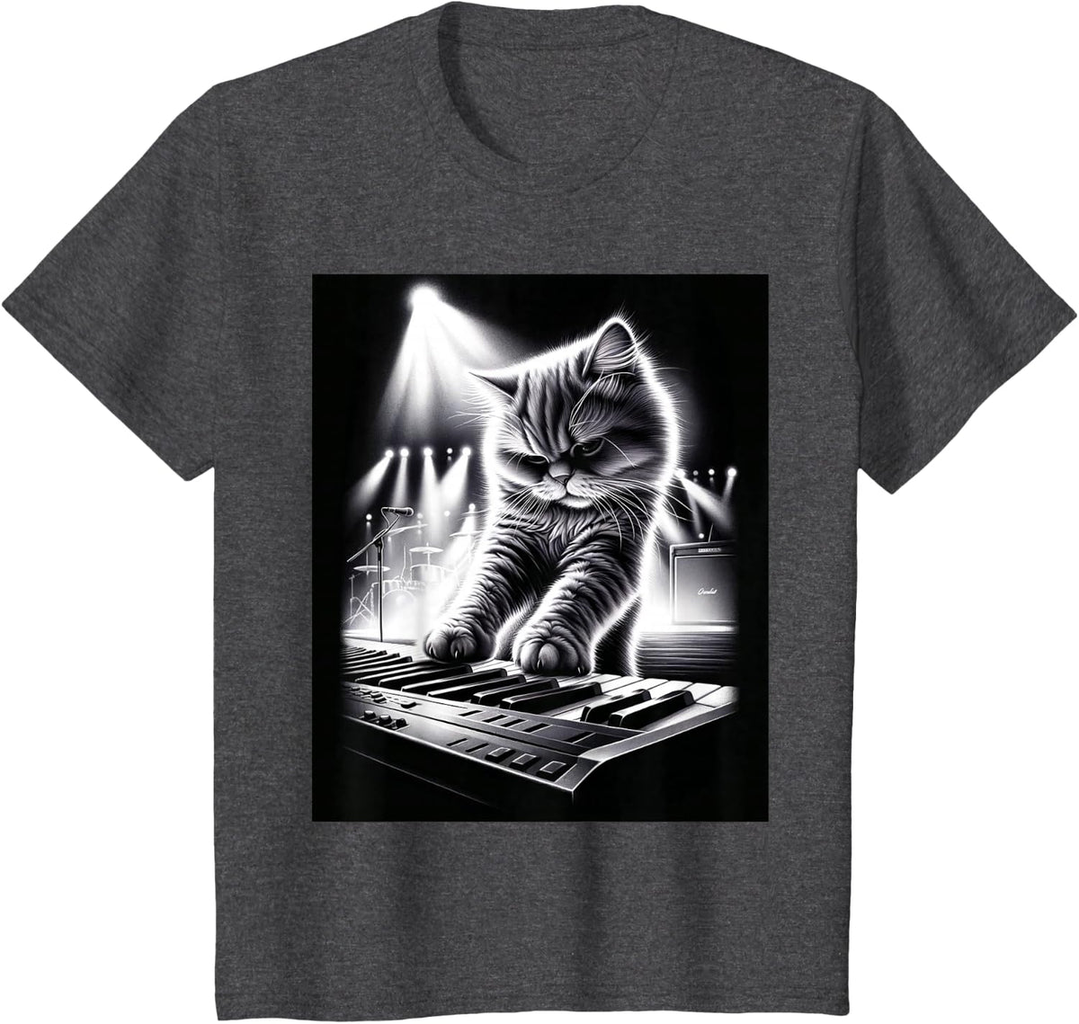 Musician Keyboard Player Funny Cat Playing Keyboard T-Shirt - Dark Heather Grey