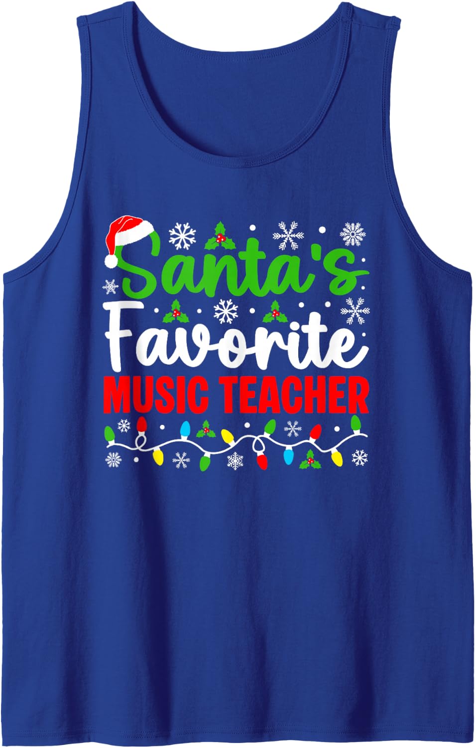 Santa's Favorite Music Teacher Funny Christmas Sleeveless Tank Top - Royal Blue