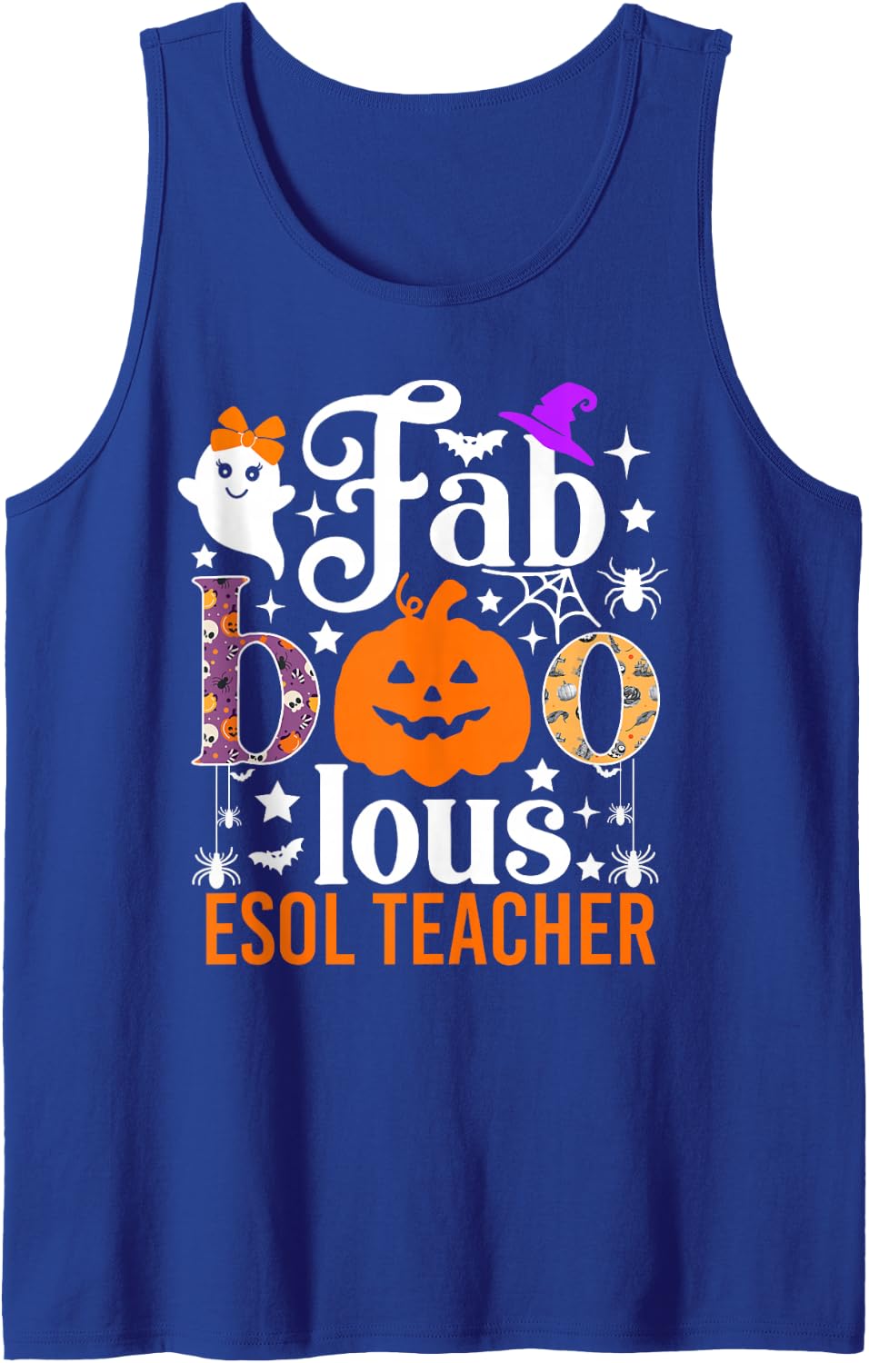 Faboolous ESOL Teacher Funny Pumpkin Halloween Costume Sleeveless Tank Top - Royal Blue