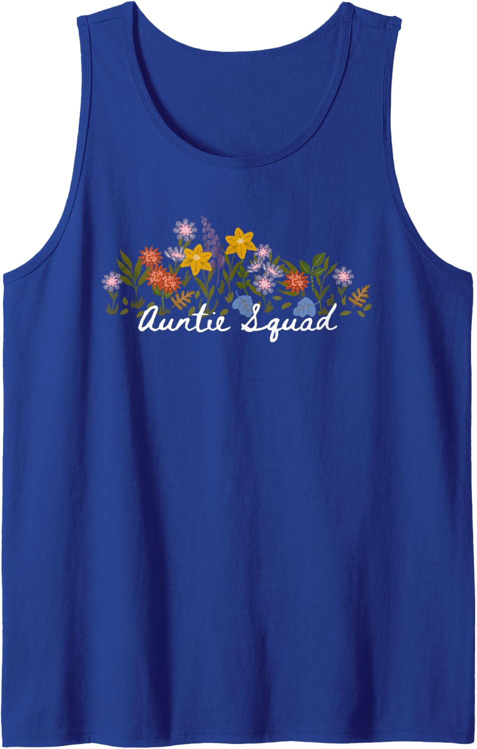 Floral Quote Auntie Squad Sleeveless Tank Top - Royal Blue