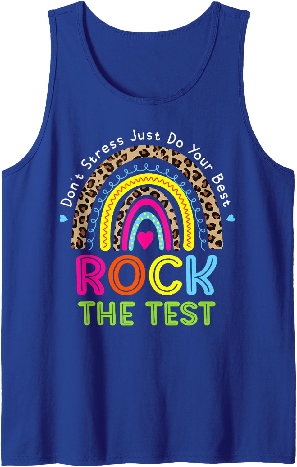 Rock The Test Test Day Teacher Testing Day Rainbow Leopard Sleeveless Tank Top - Royal Blue
