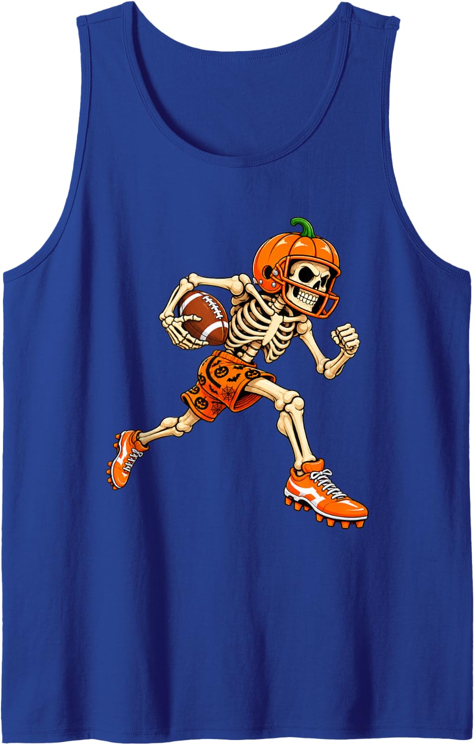 Funny Skeleton Football Player Halloween Sports Design Sleeveless Tank Top - Royal Blue