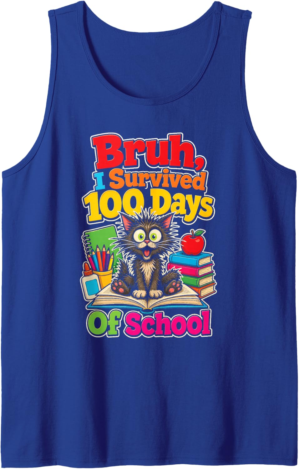 100 Days of School Bruh I Survived Elementary Kids Funny Sleeveless Tank Top - Royal Blue