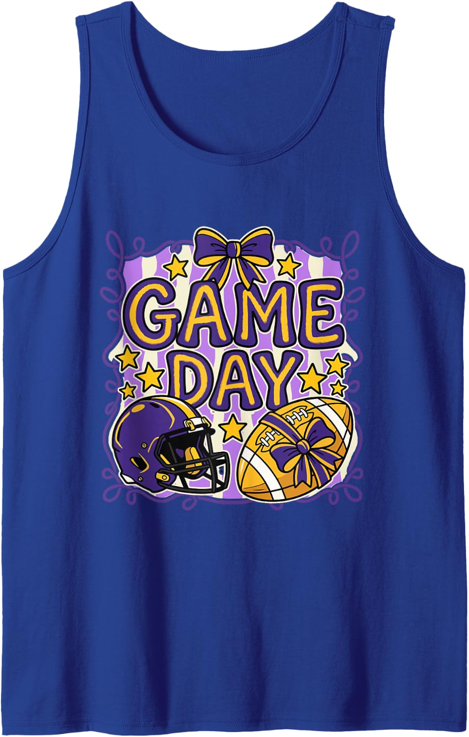 Game Day - Purple & Gold Football Fan Football Player Sleeveless Tank Top - Royal Blue