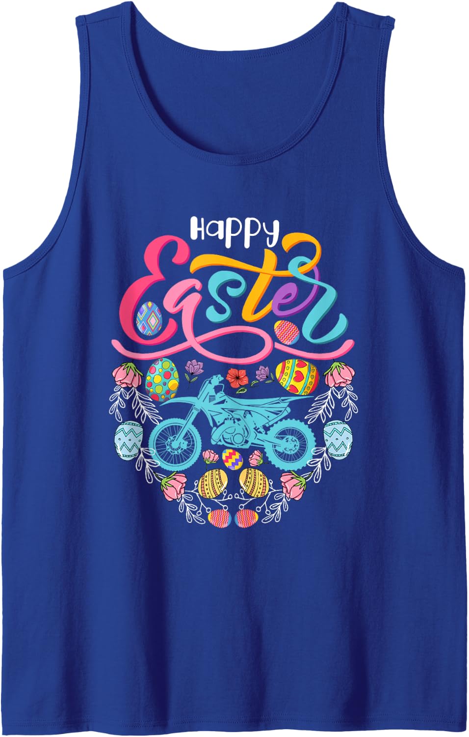 Happy Easter Dirt Bike in Easter Eggs Heart Shape Biker Sleeveless Tank Top - Royal Blue