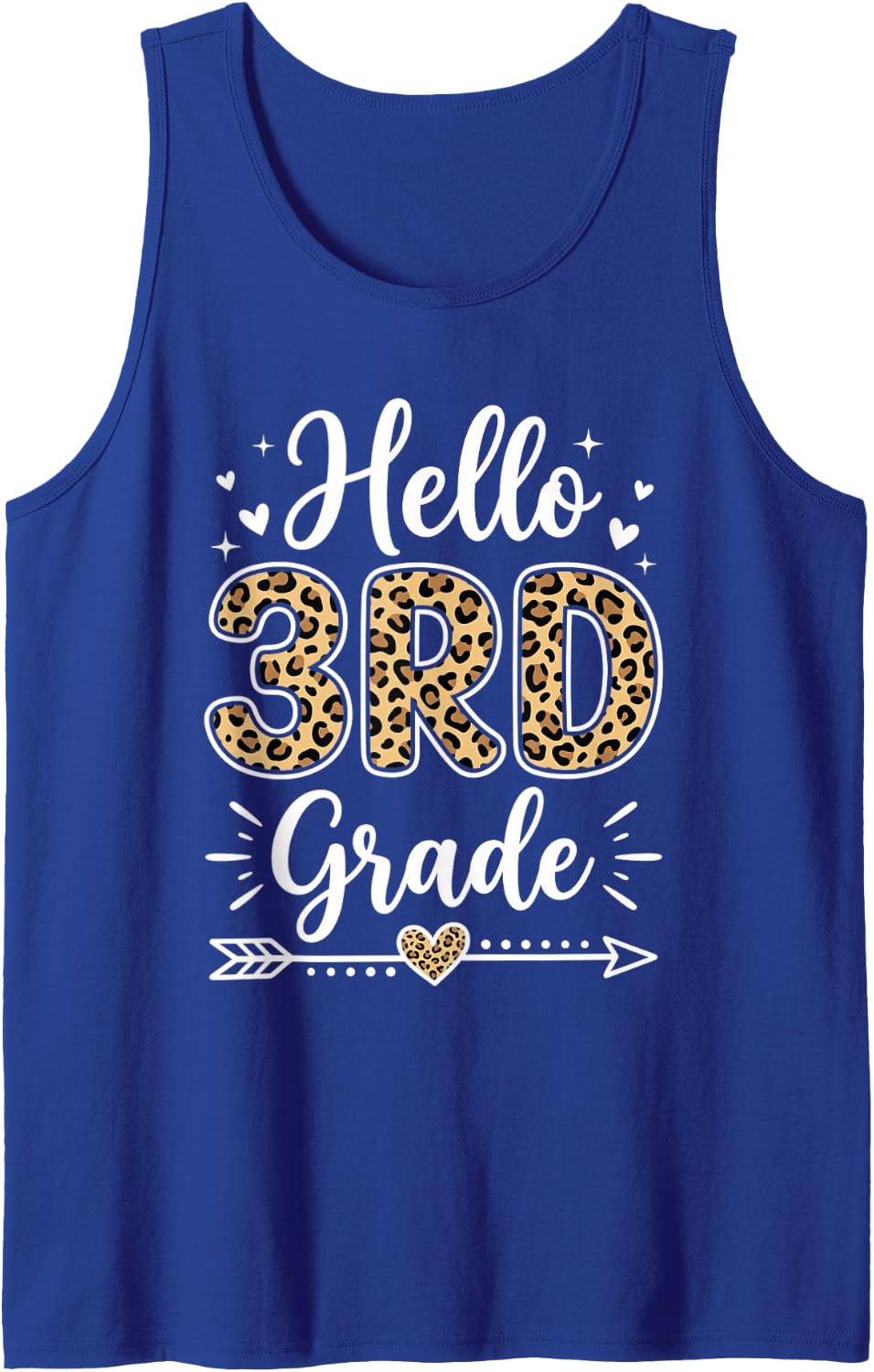 Hello 3RD Grade Leopard Back to School Girls Teacher Sleeveless Tank Top - Royal Blue
