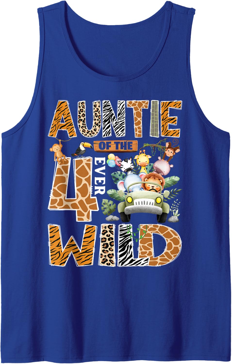 Auntie of The Four Ever Wild Safari Zoo 4th Birthday Boy Sleeveless Tank Top - Royal Blue
