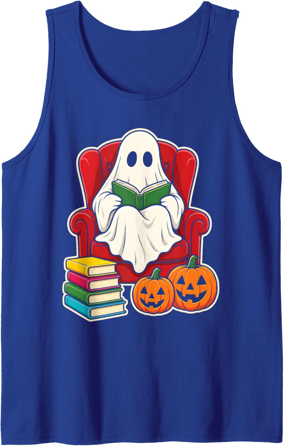 Teacher Halloween Ghost Reading Books Elementary School Sleeveless Tank Top - Royal Blue