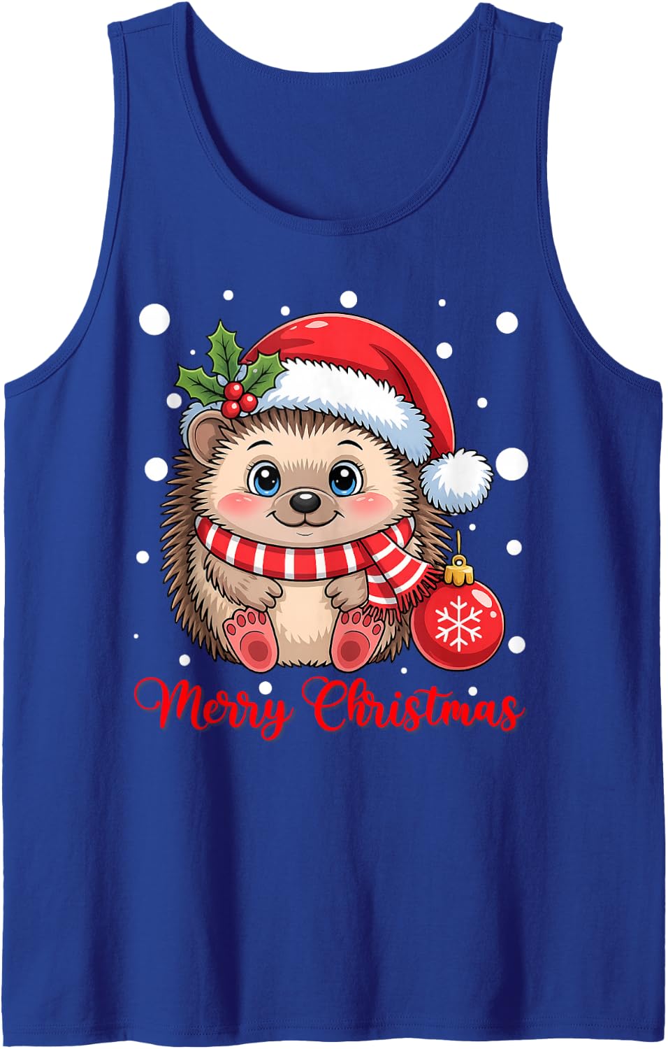Christmas Santa Hat Hedgehog Xmas Girls Women Kids Sleeveless Tank Top - Royal Blue