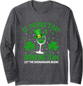 Let The Shenanigans Begin St Patricks Day Funny Shamrock Long Sleeve T-Shirt - Adult Unisex Dark Heather Grey
