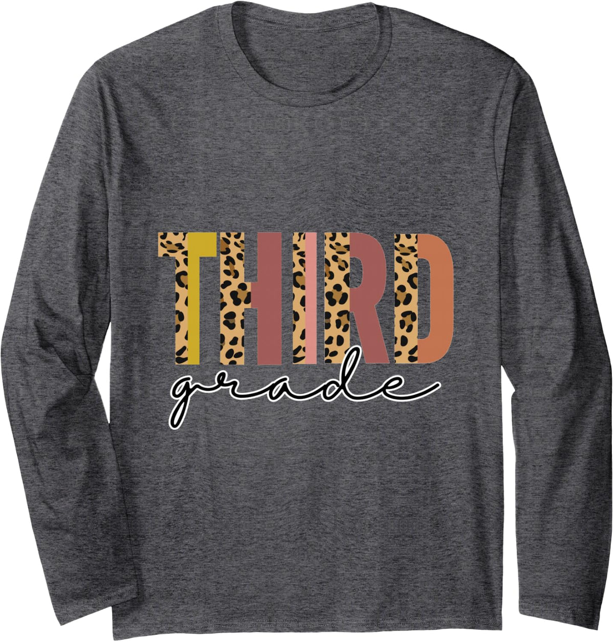 3rd Grade Leopard Teacher Third Boy Girl Back to School Long Sleeve T-Shirt - Adult Unisex Dark Heather Grey