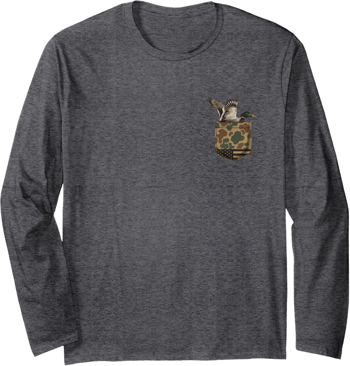 Vintage Duck Hunting Flag Camo Mallard Southern Waterfowl Long Sleeve T-Shirt - Adult Unisex Dark Heather Grey